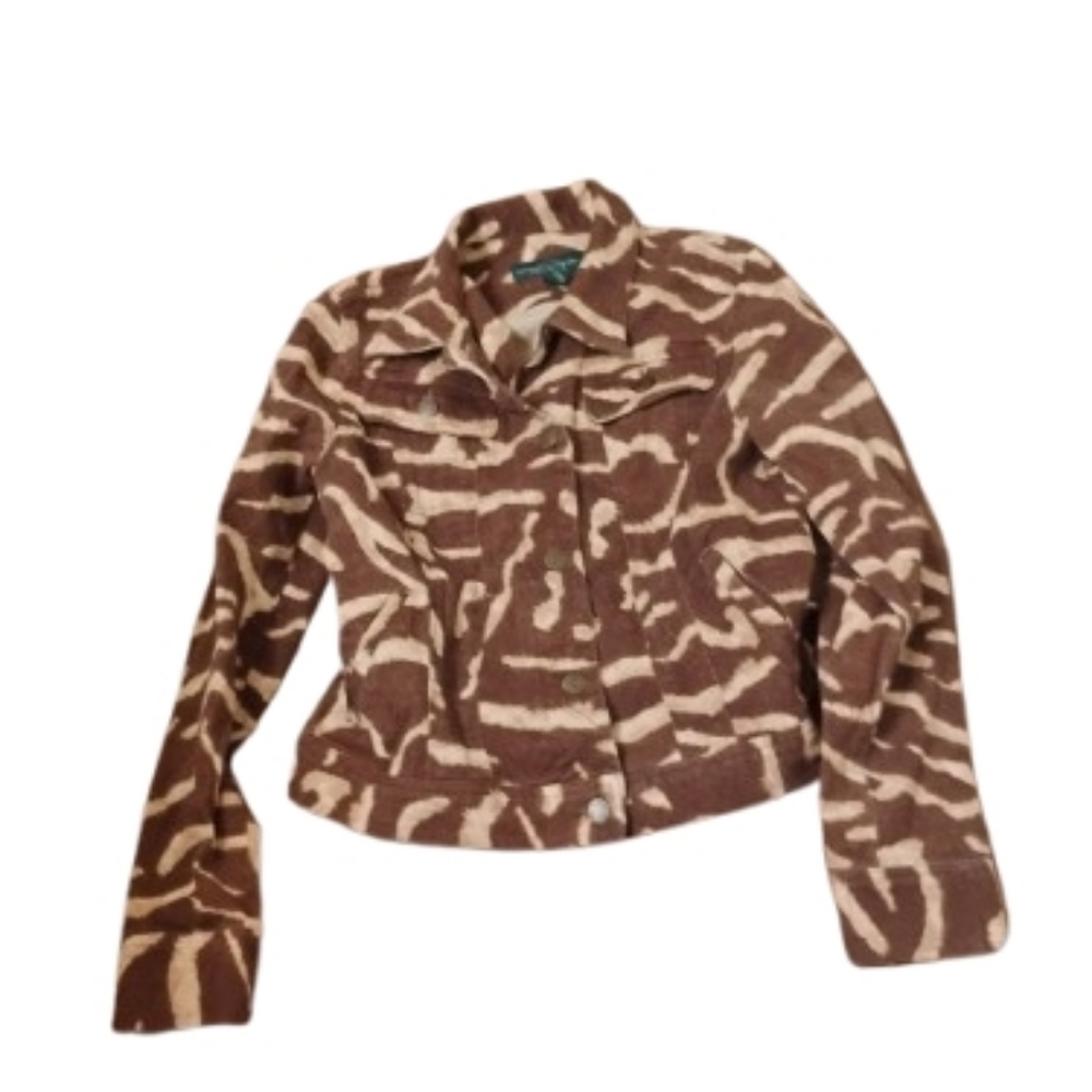 Y2K Lauren Ralph Lauren Animal Print Denim Buttoned Jacket Fits Sz S